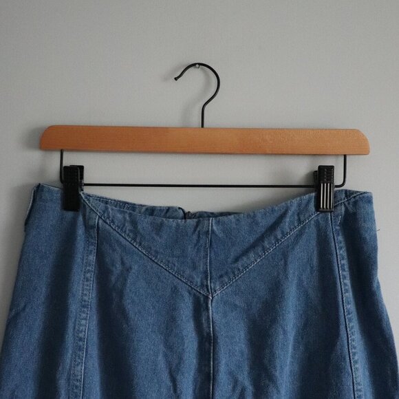 Women's Sz M Blue Denim Pull On A-Line Zipper Maxi Skirt - Picture 3 of 8